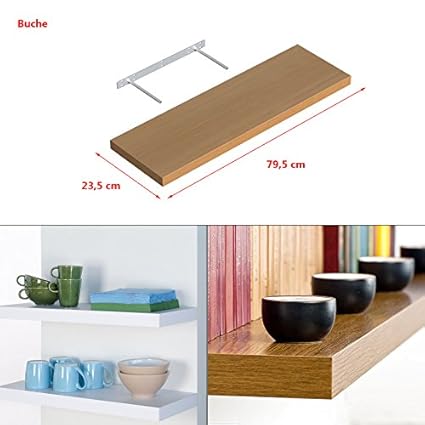 Wandregal Regal Wandboard Bücherregal Hängeregal frei schwebend MDF Holz Deko 795x235mm Buche