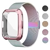UHKZ Compatible Fitbit Versa Bands, Stainless Steel Mesh Milanese Sport Metal Wristband Loop Accessories for Women Men with Fitbit Versa Screen Protector Case Compatible Fitbit Versa Smartwatch