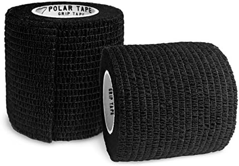 Grip Tape - Perfect for Baseball, Hockey, Lacrosse, Hunting, Fishing, and more - 2 inches x 15 feet Self Adherent Non-Woven Cohesive Grip Tape by Polar Tape (Black, 2 Rolls)
