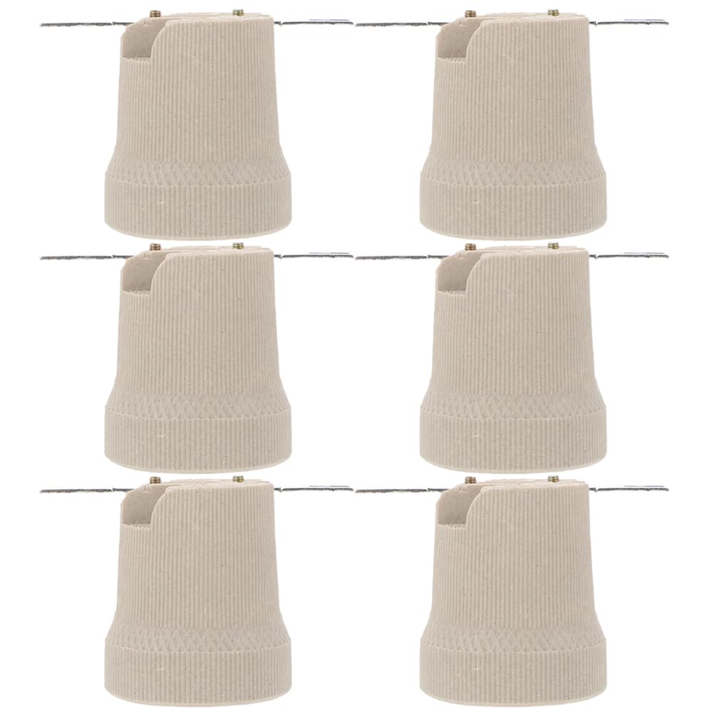 LIFKOME Ceramic E27 Lamp Base Socket Holder 6-Pack High Temperature Resistant Threaded Lamp Holder for Indoor Lighting Fixtures Kitchen Bedroom Living Room