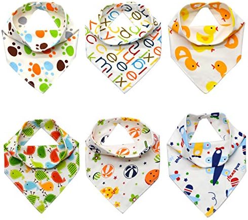 Yoolove 6Pack Baby Bandana Bibs, Adjustable Drool Bib with Snaps, 4 In 1 Baby Bib &amp; Scarf &amp; Headband &amp; Towel, Unisex 100% Organic Cotton, Super Absorbent and Comfort Cloth, Great Gift for Baby
