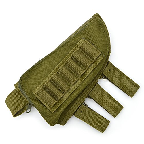 Rifle Stock Pack, Cheek Pad / Buttstock Ammo Holder Pouch, Tactical Buttstock Shotgun Rifle Shell Holder Cheek Rest Pouch (Green)