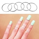 Mokingtop New Fashion 5PCS/Set Rings Urban Silver Stack Plain Cute Above Knuckle Ring Band Midi Ring