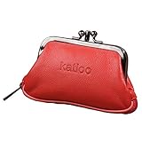 Women’s Leather Coin Change Purse Kiss Lock Wallet Key Card Holder Organizer with Zipper Cute Small Pouch Retro Clutch for Ladies Girls Katloo (Red)