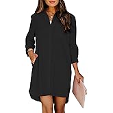 Paintcolors Women's Button Up Tunics Cotton Button Down Shirt Dresses with Pockets Solid Color High Low Blouse Tops