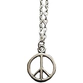WYGUYO Peace Sign Pendant Necklace, Silver Color Chain Necklace, Hippie Peace Necklace