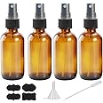 YUNFOOK 4 oz Amber Glass Spray Bottles for Essential Oils, Small Empty Fine Mist Spray Bottle,2 Pack with Funnel Dropper