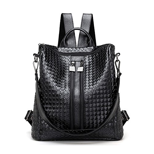 Leparvi PU leather backpack Purse Ladies Handbags for Women Rucksack Shoulder Bag (Black)