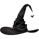 HATINXIA Witch Hat, 18 Inches Wicked Wizard Hat with Wide Brim, Cosplay Accessories for Women Halloween Witch Costume Party