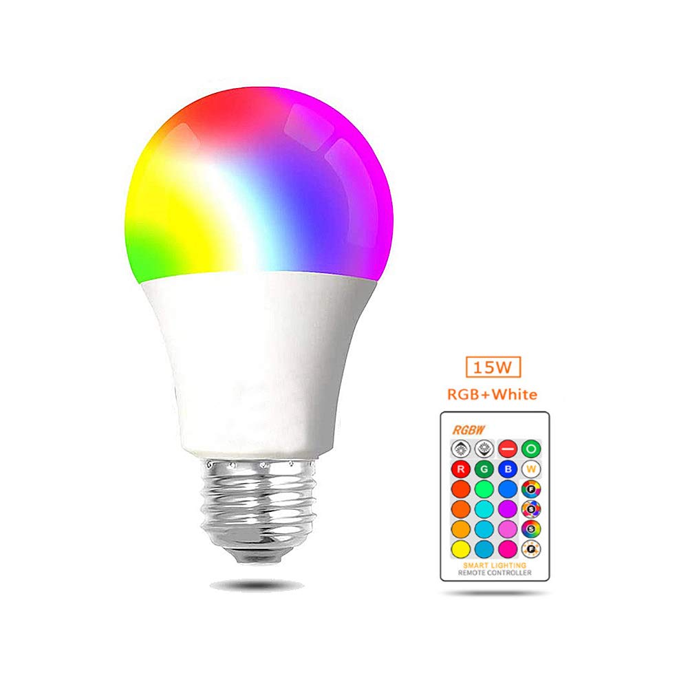 WANGPEI E27 RGB LED Coloured Light Bulb,15W Colour Changing Dimmable Edison Screw lamp with IR Remote Control,16Colours Mood Lights for Home,Party,Bar,Disco KTV,Stage Effect Lights Etc AC85-265V 1pack