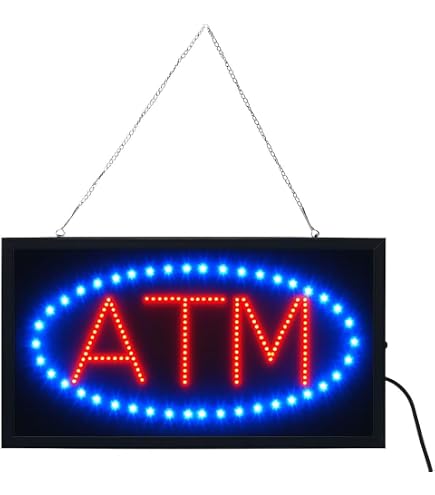 Large Bright Green LED Neon "ATM" Sign - 22" X 13" Animated Motion Business Display Light