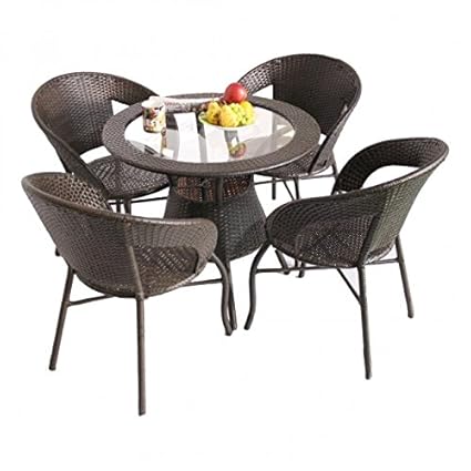 Unique360 Wix Out Door Four Seater Garden Patio Set 1+4 (4 Chairs And Table With Glass Set)