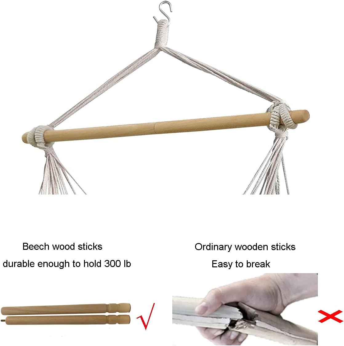 ZJXH Hanging Rope Hammock Chair Large Swinging Seat Chair Indoor and Outdoor Hammock Chair Durable: Kitchen & Dining