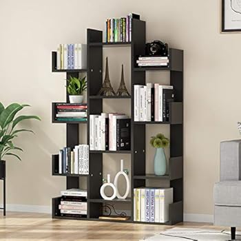 Tribesigns 12-Shelf Bookcase, Modern Tree Bookshelf Book Rack Display Shelf Storage Organizer for CDs, Records, Books, Home Office Deco (Black)