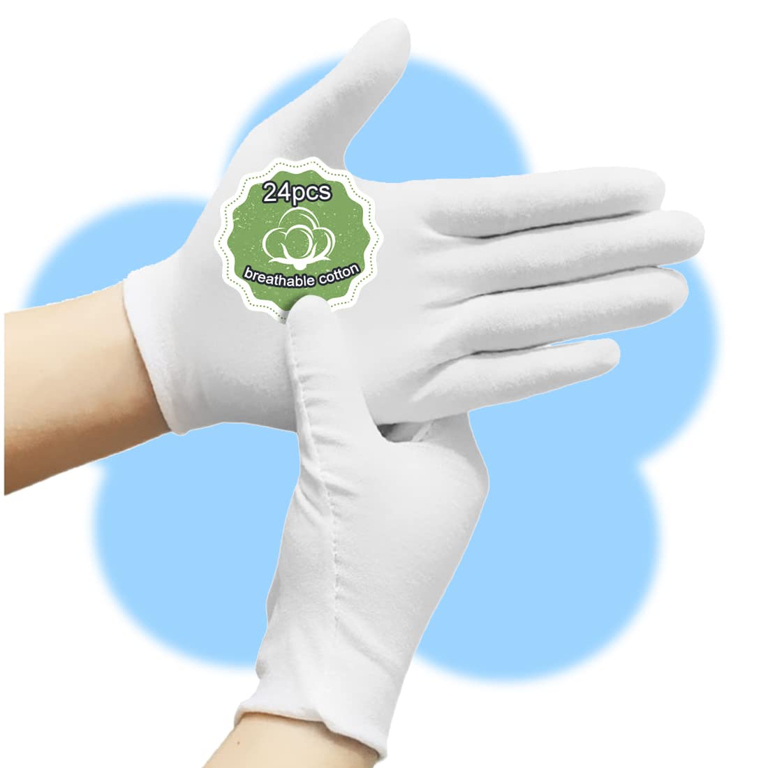 Photo 1 of 24Pcs Moisturizing Cotton Gloves: Sleeping Cotton Gloves Eczema for Dry Hands Work Gloves for Men and Women Stretchable Reusable Cloth Gloves for Spa Lotion Coin Jewelry Silver Inspection(M)…