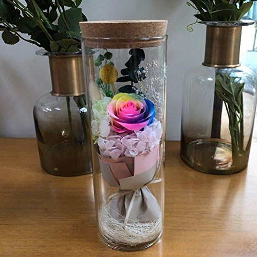 Colorful Rose Shiny Glass Cover Wishing Bottle Immortal Flowers Soap Flower Innovative Gifts for Valentine's Day ,Wedding, Anniversary, Birthday (Colorful, 23x8x8cm)