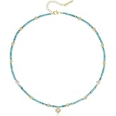 KissYan Beaded Choker Necklace for Women, Colorful Natural Gemstones Pearl Choker 14K Gold Plated Pendant Healing Crystal Necklace Handmade Stone Jewelry Gift