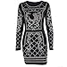 Miss ord Women's Sequin Long Sleeve Bodycon Cocktail Dress Rhinestone Studded Party Mini Club Dress with Zipper Black