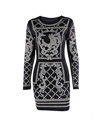 Missord vestido de mujer manga larga halter con tachuelas Casual Mini vestido con cierre negro