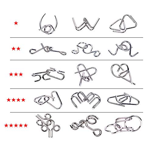 Livoty 15Pcs Metal Wire Puzzles Brain Teaser Metal Wire Puzzles Educational Toy Stress Reliever Gift for Kids Adult (Red) - Thumbnail 3