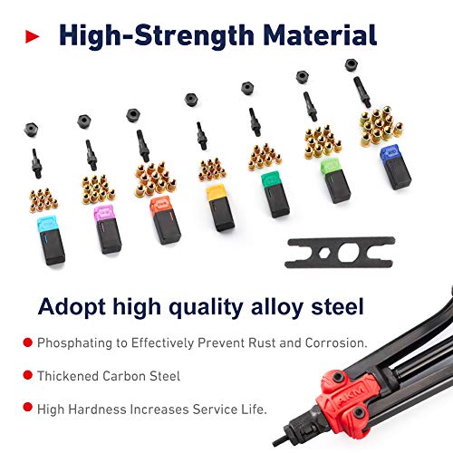 AKM 14-inch Rivet Nut Tool Hand Riveter Rivet Gun with Auto Pumping Rod Rivet Nut Setter Kit with 7Pcs Metric & Inch Mandrels,70Pcs Rivet Nut - Thumbnail 4