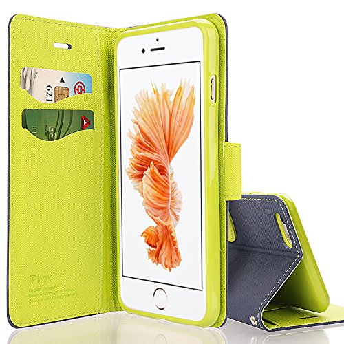 iPhone SE Case, iPhone 5S Case, IPHOX Magnetized Closure Card Slots Money Pouch, Retro Leather Wallet Case Purse Protective Cover Stand Feature Flip Book Case for iPhone 5s/5/SE (Blue) - Thumbnail 2