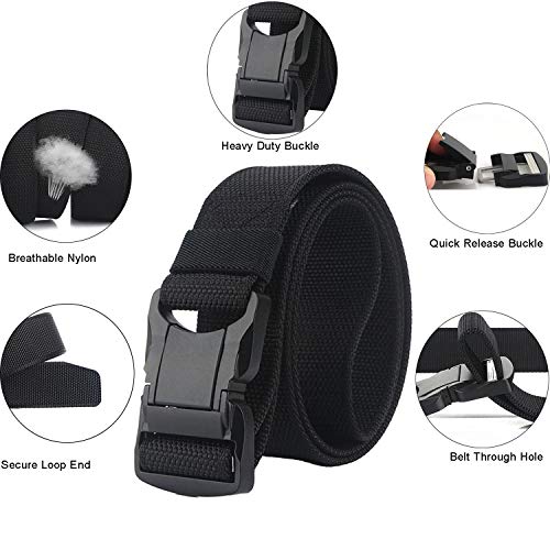 QAZSE Quick Release Nylon Tactical Belt Heavy Duty Web Belt for Men 1.5inch (Black, Large-For waist 42-46\