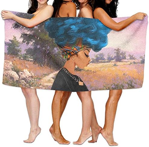 Jcqz Towel 31.50in X 51.18in Family Big Bath Towel Beach Blanket Beach Towels African Black Women With Blue Hair Print Bath Towel Super Absorbent Body Wrap Pool Towel