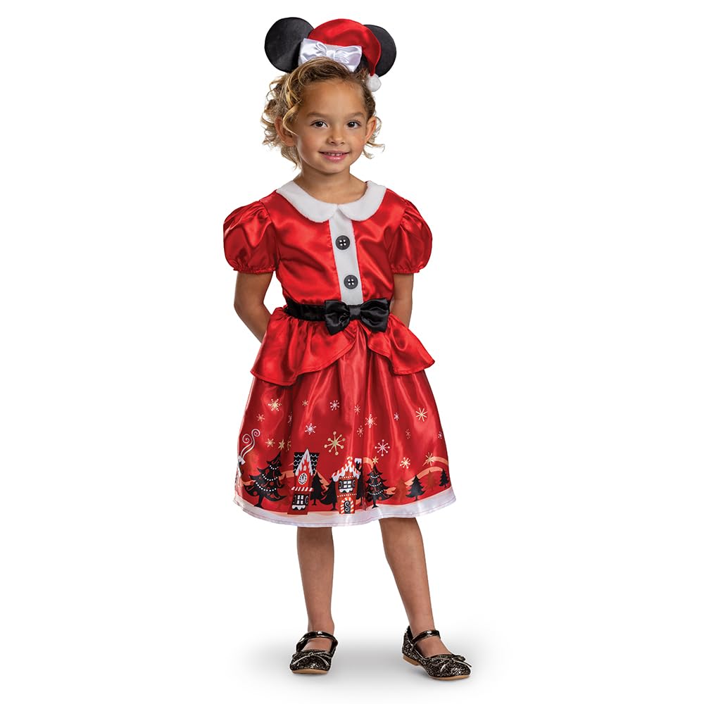 Disguise Disney Christmas Minnie Dress Up, Official Disney License Toddler Fancy Dress Costume for Girls Inspired by Minnie Mouse, Features Short Sleeved Dress and Minnie Ears, Multi