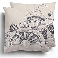 Starohou Throw Pillow Cover 2 Pack Navy Captain Portrait of Sailor Drawing Vintage Sea Old Sketch Nautical Cushion Case for Couch Bed Home Decor 18 x 18 Inches