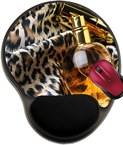 Liili Mousepad wrist protected Mouse Pads/Mat with wrist support design IMAGE ID 33670854 Bottle of woman perfume and gold lipstick on animal style headscarf