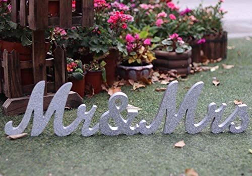 Amajoy Large Vintage Silver Glitter Mr Mrs Wooden Letters Wooden