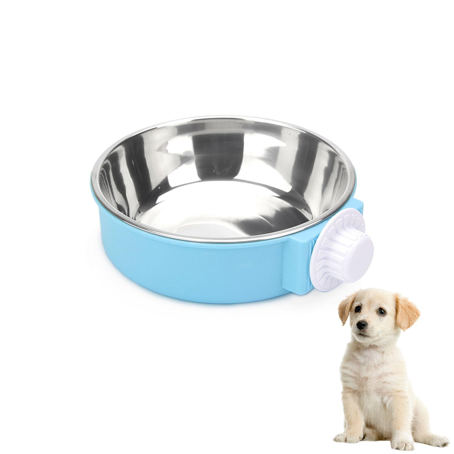 Dog Bowls, Crate Water Bowl, 2-in-1 Dog Cage Hanging Bowls Removable Cage Water Bowls for Puppies, Cats and Other Small Animals (Blue)