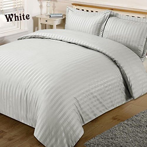 Hypoallergenic 3-Pieces Duvet Cover Set STRIPED Pattern Super King Size " White " , ( 800 TC ) 100% Egyptian Cotton - By Jenylinen