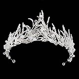 FUMUD Gold Leaf Tiara Pearl Handmade Tiara Rhinestone Crystal Crown Leaf Headband Bridal Hair Accessories (3#)