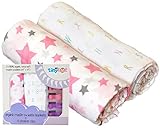 Best Organic Cotton Muslin Swaddle Blanket Set for Girls, 2 Large Baby Receiving Blankets for Newborns & Infants, Great for Tummy Time, Breastfeed Nursing & Stroller Cover, Security Travel Blankie!