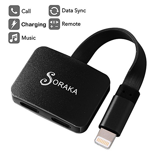 SORAKA 2 in 1 Lightning Adapter and Splitter for iPhone 7/iPhone 7 Plus/ iPhone 8/ iPhone 8 plus/iPhone X, (Support iOS 11) Dual Audio & Charge & Call Function (Black)