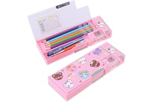 LilyBeauty Pop Up Multifunction Pencil Case for Girls and Boys, Cute Cartoon Pen Box Stationery with Sharpener, Schedule, Sch