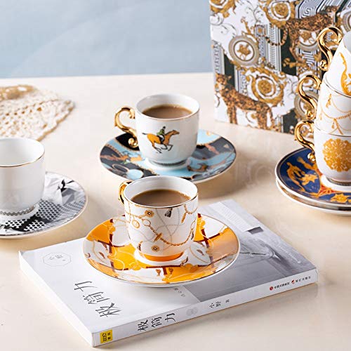 Coffee Cup Sets Luxury Arabic Style Espresso Coffee Cup Ceramic Small Tea Cup and Saucer Set of 6