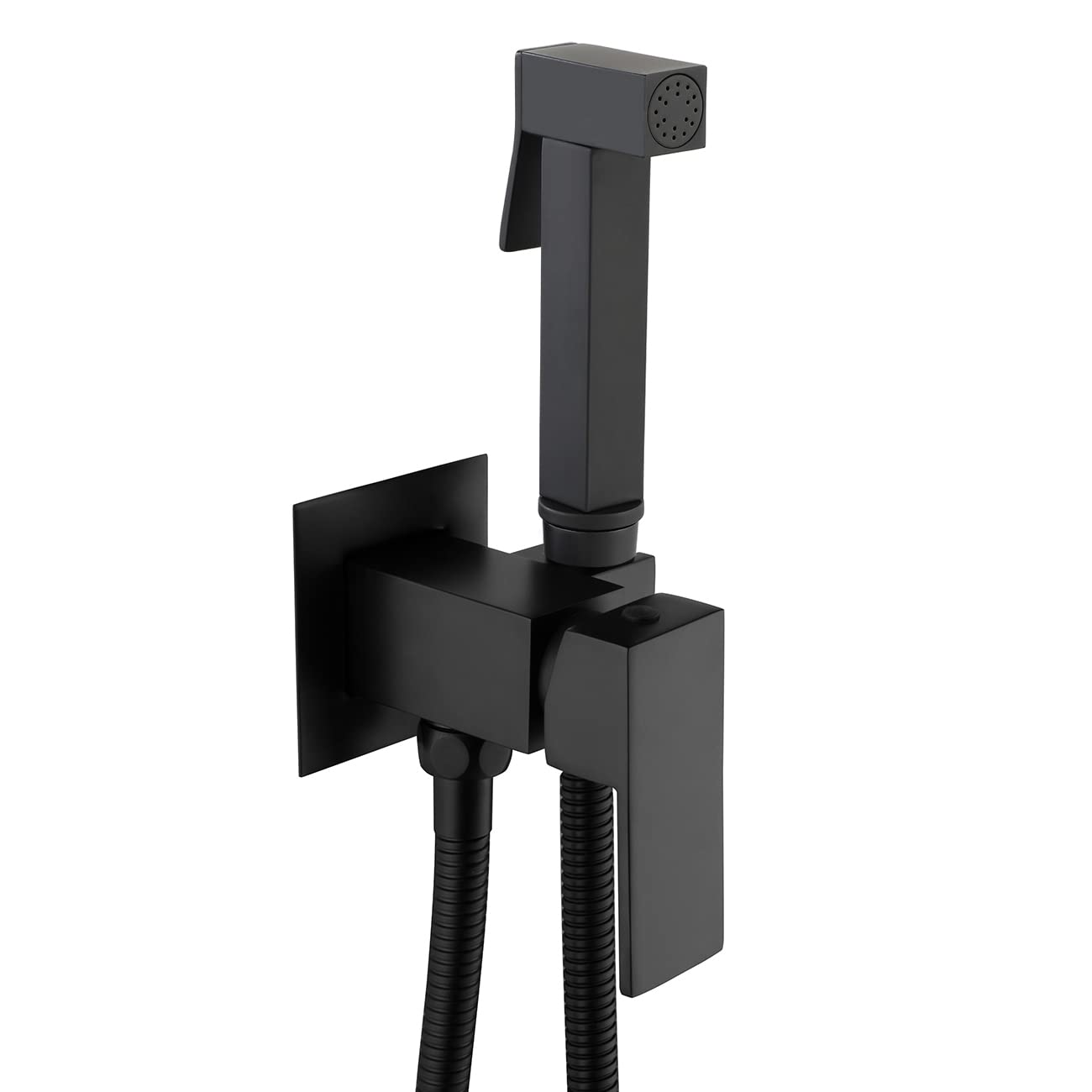 Wussh Concealed Muslim Square Hot and Cold Monobloc Bidet Shower Kit Set Matte Black Brass Wall Mounted