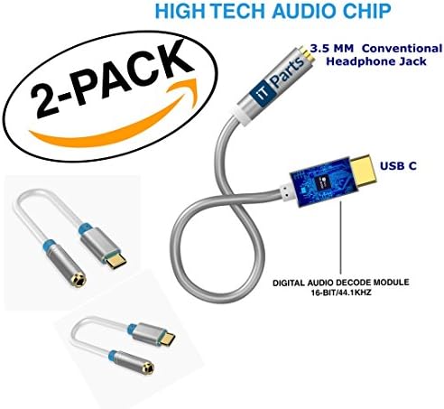 Google Pixel 2 to 3.5 MM Audio Adapter Jack Cable for Headphone, HiRes -USB-C Male to Female Stereo Earphone Convertor 4 Motorola Moto Z, Google Pixel 2/2 XL, HTC, Samsung Note 8 S8 [Upgraded Version]