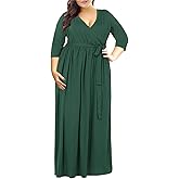 Nemidor Womens Casual V-Neck 3/4 Sleeve Plus Size Long Maxi Dress with Pockets NEM170