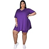Tycorwd Women's Plus Size Two Piece Outfits Loungewear Sets Summer Oversized Tshirts Shorts Sweatsuits Sets Purple1 5XL