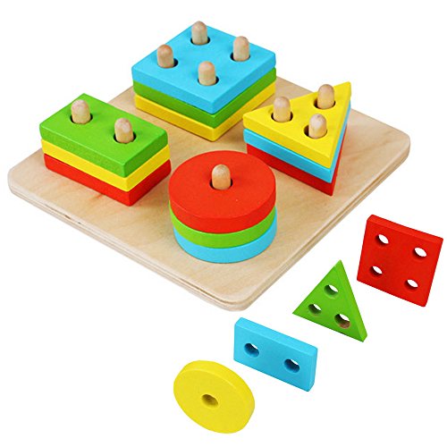 New Geometric Puzzles Child Toy Set Building Blocks for Baby Trainning Brain,Safe Wooden Disk Column Block Educationa Toys for Kid Boy Girl Gift