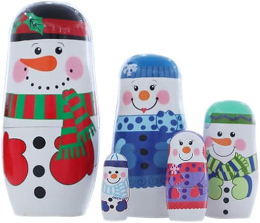 Amazon Supvox マトリョーシカ 木製 5層 雪だるま ロシア人形 手作りおもちゃ 子供のため クリスマス 冬パーティー 希望ギフト マトリョーシカ おもちゃ