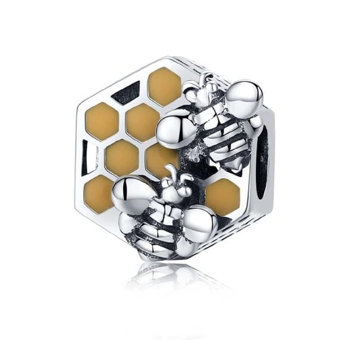 FeatherWish Sterling Silver 925 Charm Honey Bee Insect Animal Bead Fits And Compatible With Pandora Bracelets Gift Friend Sister Mum Wife Birthday Daughter (Honey Bead)