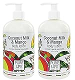 Pure Life Soap Co Coconut Milk and Mango Body Lotion (Pack of 2) With Vitamin E, Grapefruit Seed Extract and Aloe Pulp, 15 fl oz Each