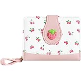 Modacarry Cute Print Wallet Blueberry Strawberry Cherry Wallet with Credit Card Slot Zipper Coin Pocket for Women Girls (PINKK)