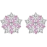 DIAMANTIO 18K Gold Plated Pink Flower Stud Earrings for Women – Elegant Crystal Zirconia Blossom Design, Hypoallergenic Jewelry for Ladies