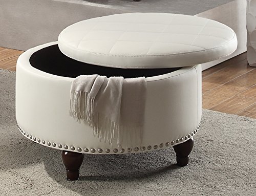 Major-Q Pxf6807 White Faux Leather Reverse Flip up Top Cocktail Ottoman Table with Storage - Thumbnail 4